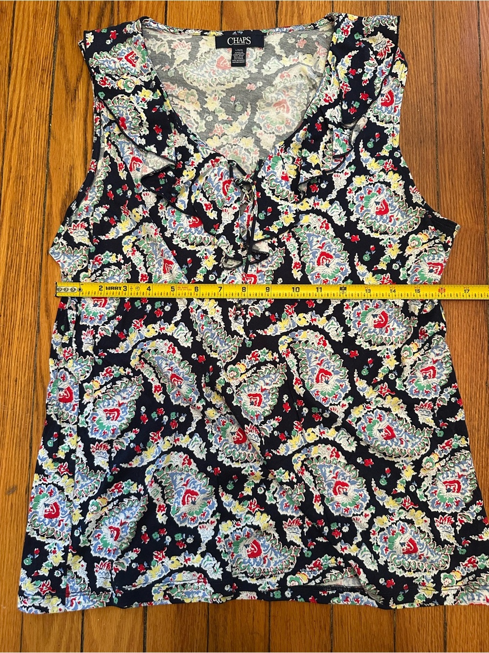 Chaps Women's Navy Floral Ruffle Sleeveless Top 1085 - Picture 4 of 5